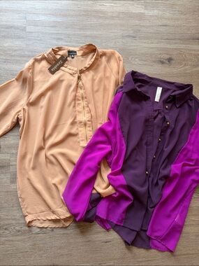 Zenobia Peach Zip-Front Blouse & Magenta-Purple Button Down